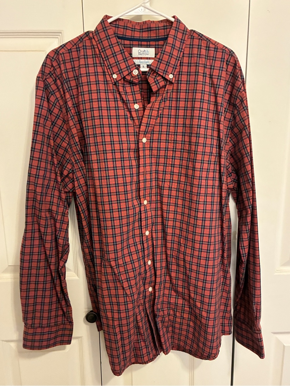croft & barrow Red and Navy Plaid Button-Down Shirt